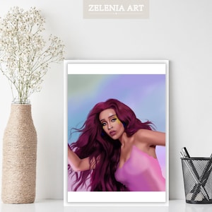 Handmade Digital Painting of Doja Cat | Portrait and Fan Art | Digital Download in A4 and A5 | PNG & JPG | Printable Wall Art