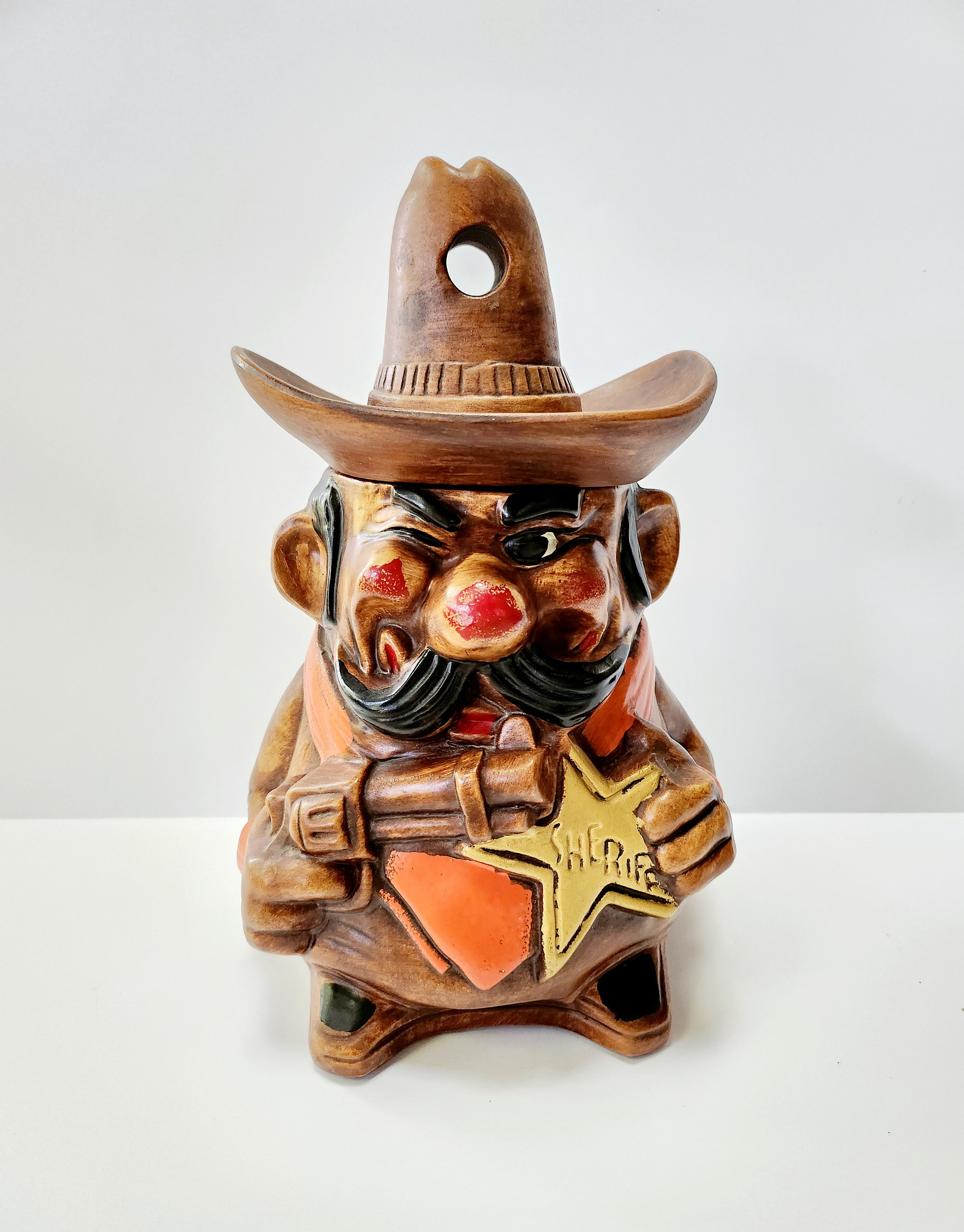 60s〜70s SHERIFF クッキージャー陶器置物アメリカアンティークUSA Vintage Sheriff Cookie Jar, Mid Century Biscuit Stash Lidded Jar