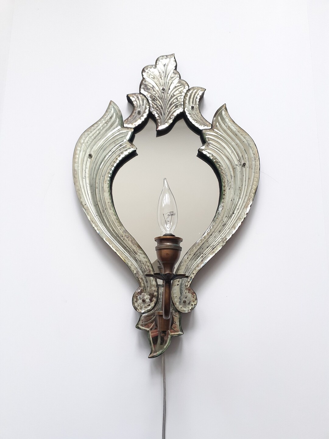 Etched Glass Mirror Wall Sconce Lighting Etsy