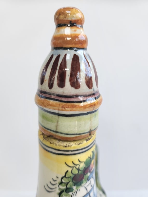 Italian Majolica Pilgrim Flask, Certosa Di Firenze Lidded Decanter