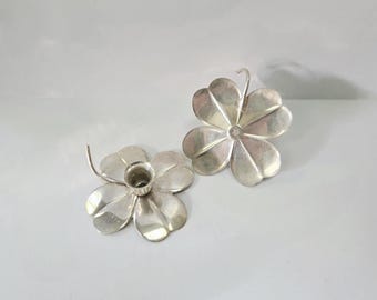 Carl F Christiansen Danish Clovers Candlestick Holders, Silver Shamrock Decorative Candleholders for Small Candles, Vintage Botanical Decor
