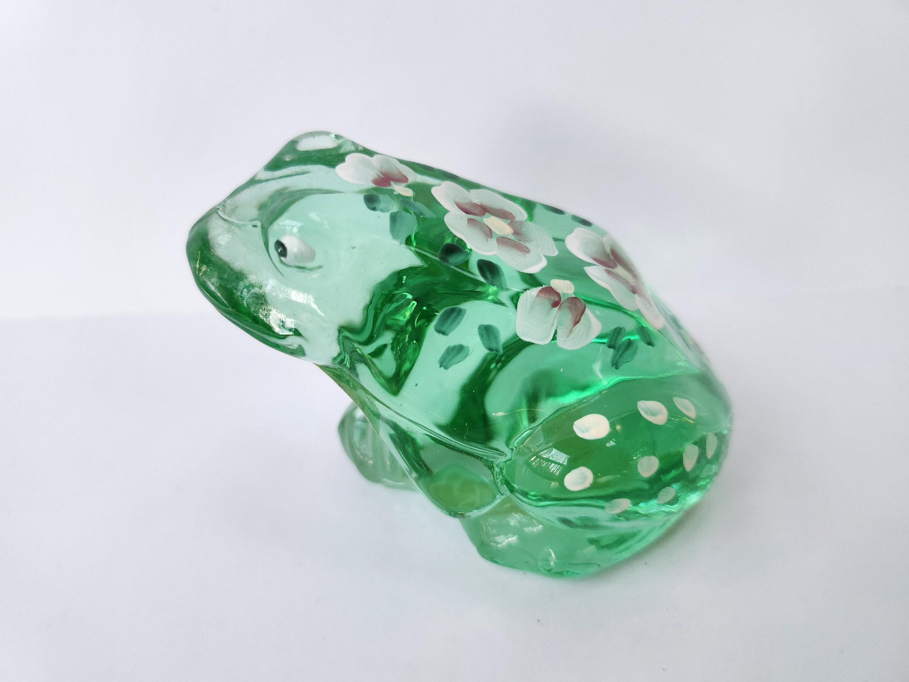 Vintage Fenton Glass Green Frog Figurine, Collectible Handpainted