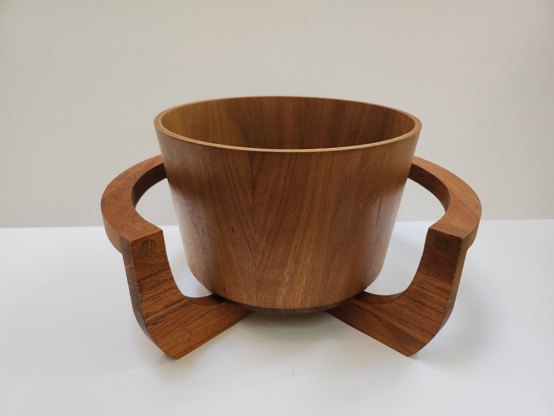 Mid Century Teak Wooden Serving Bowl With Stand by Gladmark Etsy