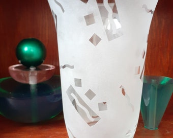 Memphis Style Vase, Postmodern Glass Vase, Robert McCandless Glass Art; Frosted