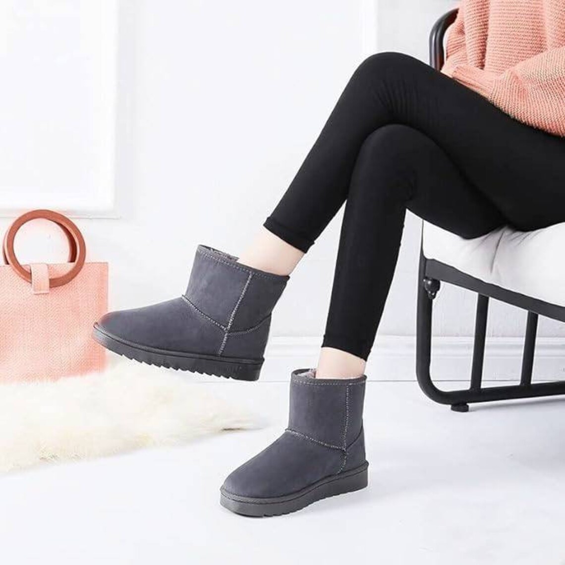 Faux Fur Winter Boots Woman's Snow Shoes Cute Slip on Etsy Canada