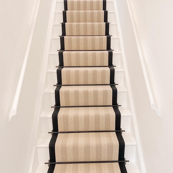 Black Border Herringbone Stair Runner