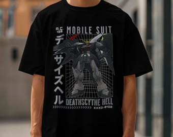 Gundam Deathscythe Hell Mobile Suit Drop Shoulder Oversized Tee Anime Graphic Art T-Shirt