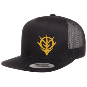 Zeon Logo Symbol Emblem Mobile Suit Gundam Anime Flat Bill Mesh Back Cap Snapback Closure Adjustable Trucker Hat