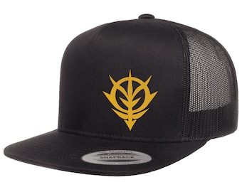 Zeon Logo Symbol Emblem Mobile Suit Gundam Anime Flat Bill Mesh Back Cap Snapback Closure Adjustable Trucker Hat