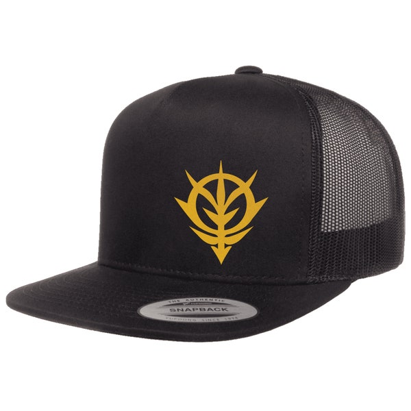 Zeon Logo Symbol Emblem Mobile Suit Gundam Anime Flat Bill Mesh Back Cap Snapback Closure Adjustable Trucker Hat