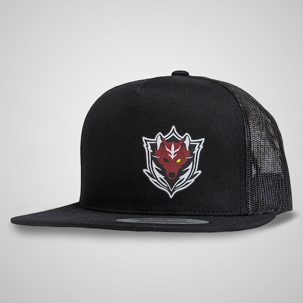 Red Wolf Squadron Logo Symbol Emblem, Mobile Suit Gundam, Zeon Anime, Flat Bill, Mesh Back Cap, Snapback Closure, Adjustable Trucker Hat