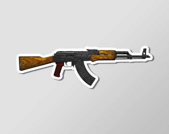 Pegatina laminada brillante con diseño de fusil de asalto clásico AKM AK-47, 10 cm de largo