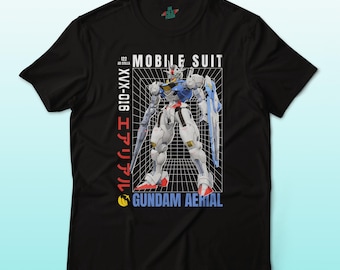 Gundam Aerial Mecha T-Shirt – Grid V2 XVX-016 Mobile Suit Anime Streetwear Tee