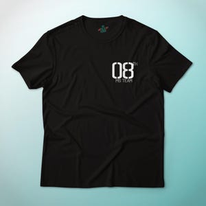 May include: Black t-shirt with white text that says "08th MS TEAM"