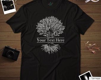 Tree Roots Line Art - Add Your Custom Text - Silhouette Aesthetic, Minimal Design, Nature Forest, Graphic Art Unisex Tee