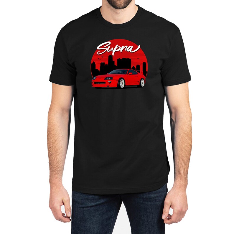 Red Supra MK4 JDM Classic Drift Car City Silhouette Tuner Car Graphic
