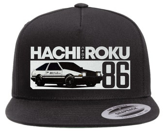 Hachi Roku AE86 Trueno Corolla Car Initial-D Anime Flat Bill Cap Cierre trasero Sombrero ajustable Perfil alto Cinco paneles