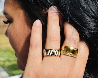 Geometric Gold Plus Size Womens Ring, Stainless Steel Jewelry, Water Resistant, Non-Tarnish, Statement Ring, Stackable Ring, Curvy Friendly
