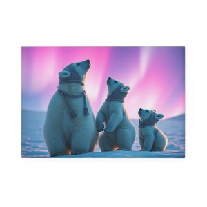 Polar Bear Family Rectangle Magnet | Aurora Night Wildlife Scene