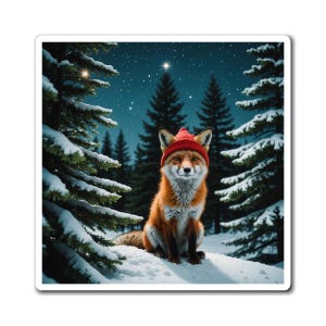 Magnets - Whimsical Fox Under the North Star, Cute Fridge Decor, Animal Lover Gift, Nature Inspired Magnet, Woodland Theme Decoration
