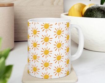 Sunshine Ceramic Mug 11oz, Sun Mug, Suns Design Cup, Ceramic Mug, 11oz, Happy Sunshine, Ray of Sunshine Mug, Warmth, Mug Gift, Summer Mug