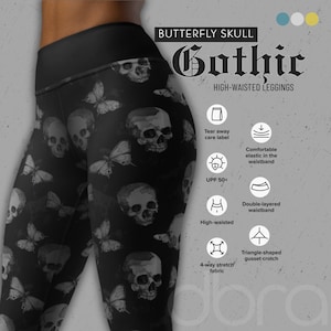Gothic Skull Butterfly Leggings: Dark Gray Witchy Yoga Pants