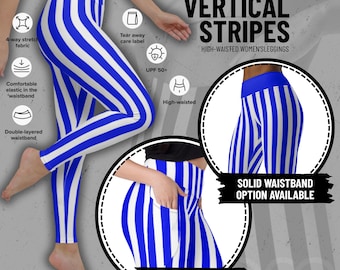 Blauw-wit gestreepte legging met hoge taille: kleurrijke yogabroek