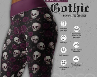 Gothic Skull Rose Leggings: Dark Grunge Witchy Yoga Pants