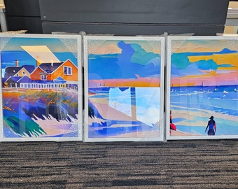 Summer Day at the Beach - Triptych Giclee Print- 3x 18" by 24" Frames (1 of 2)