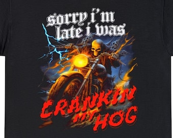 Custom 80s Retro Funny Biker T shirt - I was crankin my hog - nostalgia - memorabilia