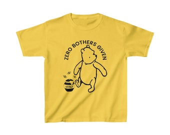 Winnie Pooh Bear Zero Bothers Given Kids Shirt - 80s retro nostalgia