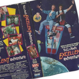 Custom Distressed 80s Retro Gen X Bill and Ted's Excellent Adventure VHS cover XL Sherpa Fleece Blanket 50x60 - nostalgia - memorabilia