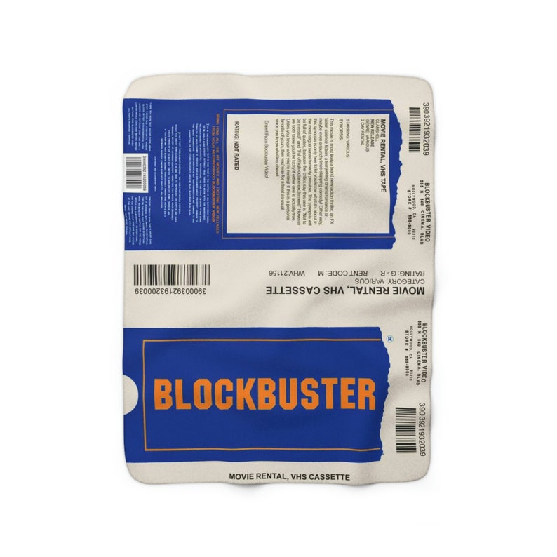 80s, Retro, Blockbuster Rental Clam Shell VHS Movie Cover Blanket