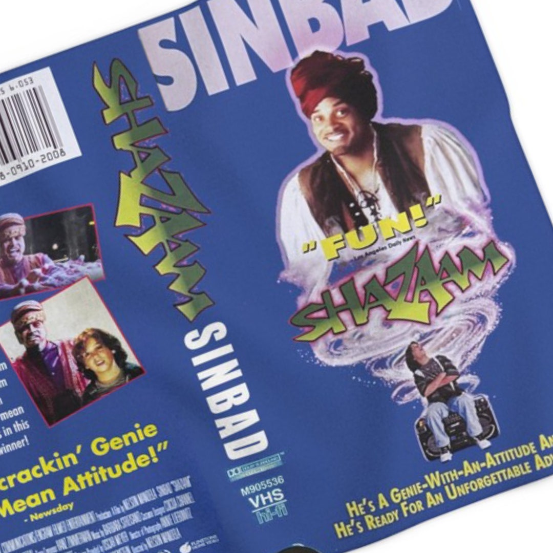 CUSTOM Distressed 80s Retro Sinbad Shazam VHS Movie Case Sherpa Fleece