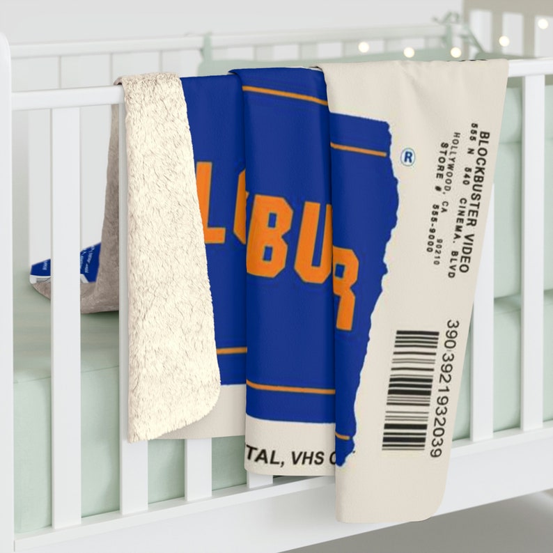 80s, Retro, Blockbuster Rental Clam Shell VHS Movie Cover Blanket