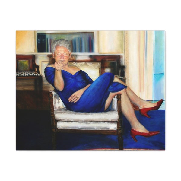 Epstein Clinton Blue Dress Oval Office Painting Canvas Gallery Wraps