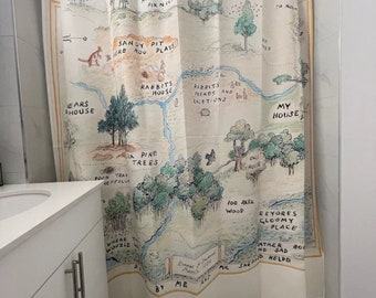 Retro Winnie Pooh 100 acre wood map Window Shower Curtain bathroom home décor - gen x