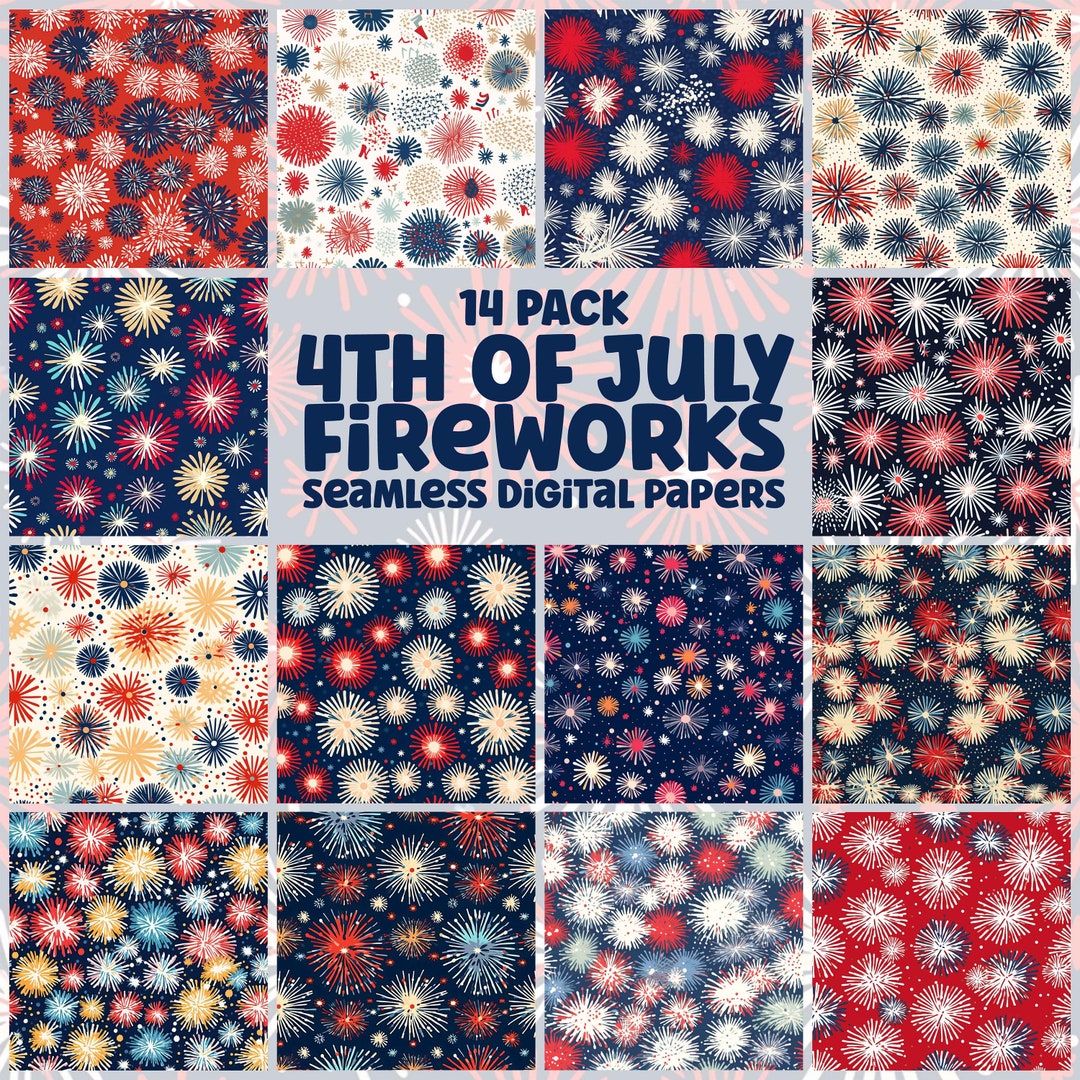 Fourth of July Seamless Digital Paper Patterns, Fireworks, 4th of July