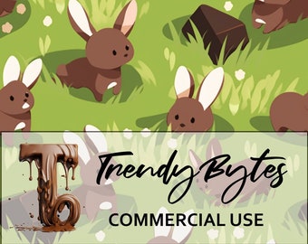 Adorable Chocolate Bunny Meadow Seamless Pattern - Playful and Charming Seamless Repeating Pattern for Commercial Use, Easter, Bunnies, DIY