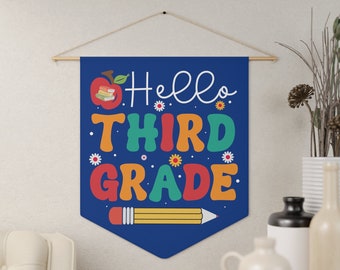 Third Grade Wall Pennant, Third Grade Class Wall Decor, Third Grade Teacher Room Decor, 3rd Grade School Room Wall Art, Back To School Decor