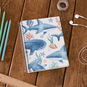 Shark Spiral Bound Notebook, Spiral Journal 5x7, Summer Vacation Notebook, School Notebook, Gift for Teacher, Gift for Student, Journal