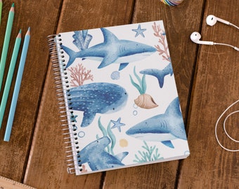 Shark Spiral Bound Notebook, Spiral Journal 5x7, Summer Vacation Notebook, School Notebook, Gift for Teacher, Gift for Student, Journal