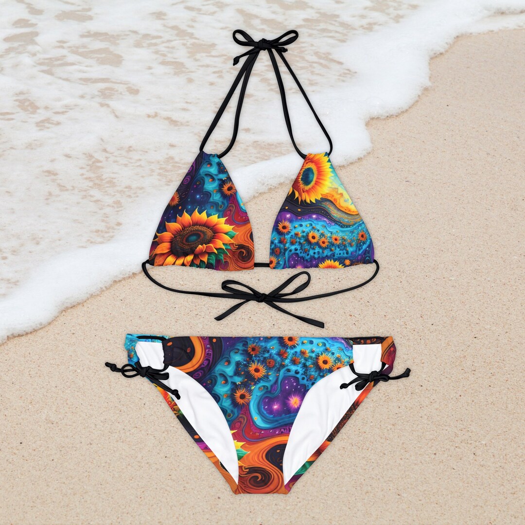 Colorblocked Sunflower Knit Bikini Swimsuit