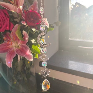 Hanging Crystal Suncatcher Chime - Moon and Star