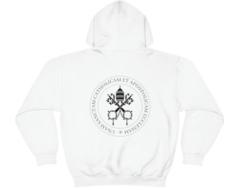 Catholic Hoodie | Front- Chi Rho | Back- Unam Sanctam Catholicam et Apostolicam Ecclesiam | Unisex Heavy Blend Hooded Sweatshirt