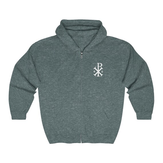 Catholic Zip Hoodie Front Chi Rho Back Unam Sanctam Catholicam Et