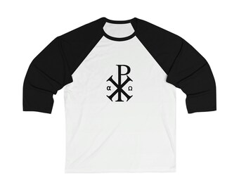 Catholic Chi Rho Alpha Omega Unisex 3/4 Sleeve Baseball Tee