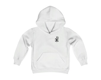 Catholic Kids Hoodie | Front- Chi Rho | Back- Unam Sanctam Catholicam et Apostolicam Ecclesiam | Youth Heavy Blend Hooded Sweatshirt