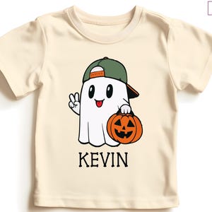 Personalized Boys Halloween Shirt, Custom Name Pumpkin Ghost Tee, Spooky Cute Kids Fall Shirt, Toddler Trick or Treat T-Shirt, Halloween Tee