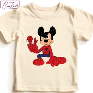 Spiderman Mickey Mouse Shirt for Kids Toddler Boys Funny Disney Marvel Mashup Tee Youth Park Outfit Cartoon Birthday Gift Idea, Disney Gift